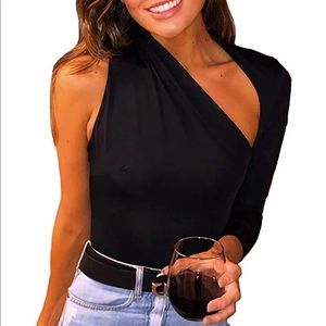 Black one sleeve bodysuit